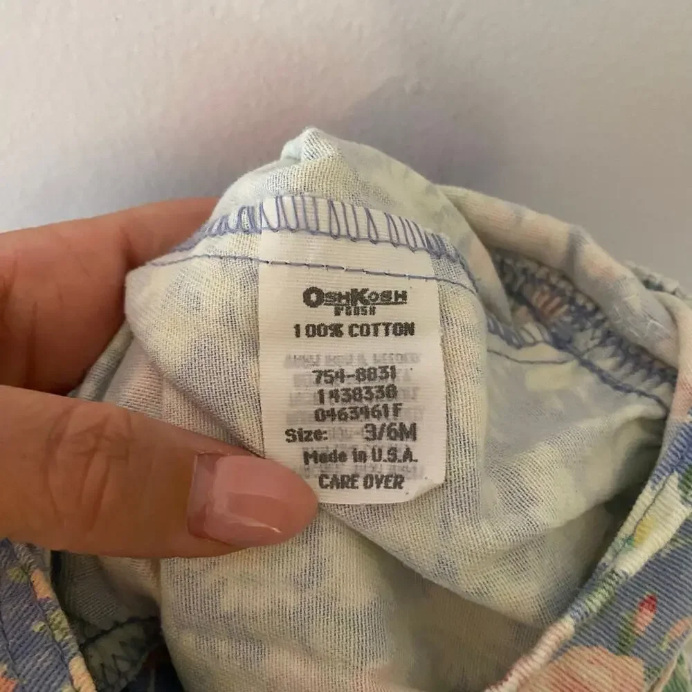 Oshkosh Baby B'gosh Vintage 90s Blue Pink Floral Overall Romper Girls' 3/6 Month